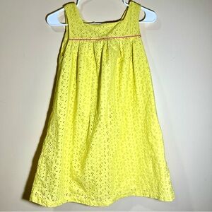 Mini Boden Butter Yellow Boho Lace Eyelet Party Dress 11-12Y Pink Trim & Buttons